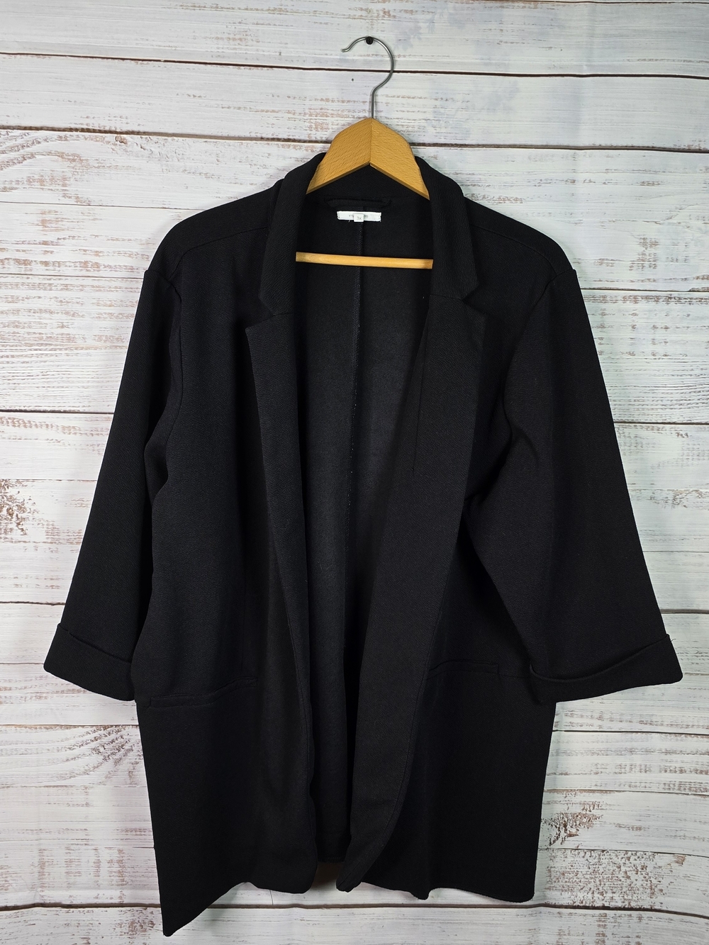 Maurices Black Open Front Blazer 3X Plus Size 3/4 Sleeve Career Jacket
